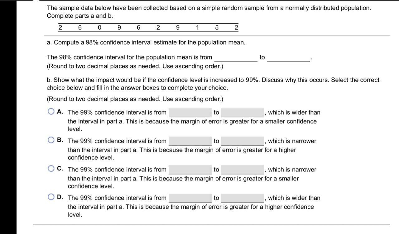 Solved The sample data below have been collected based on a | Chegg.com