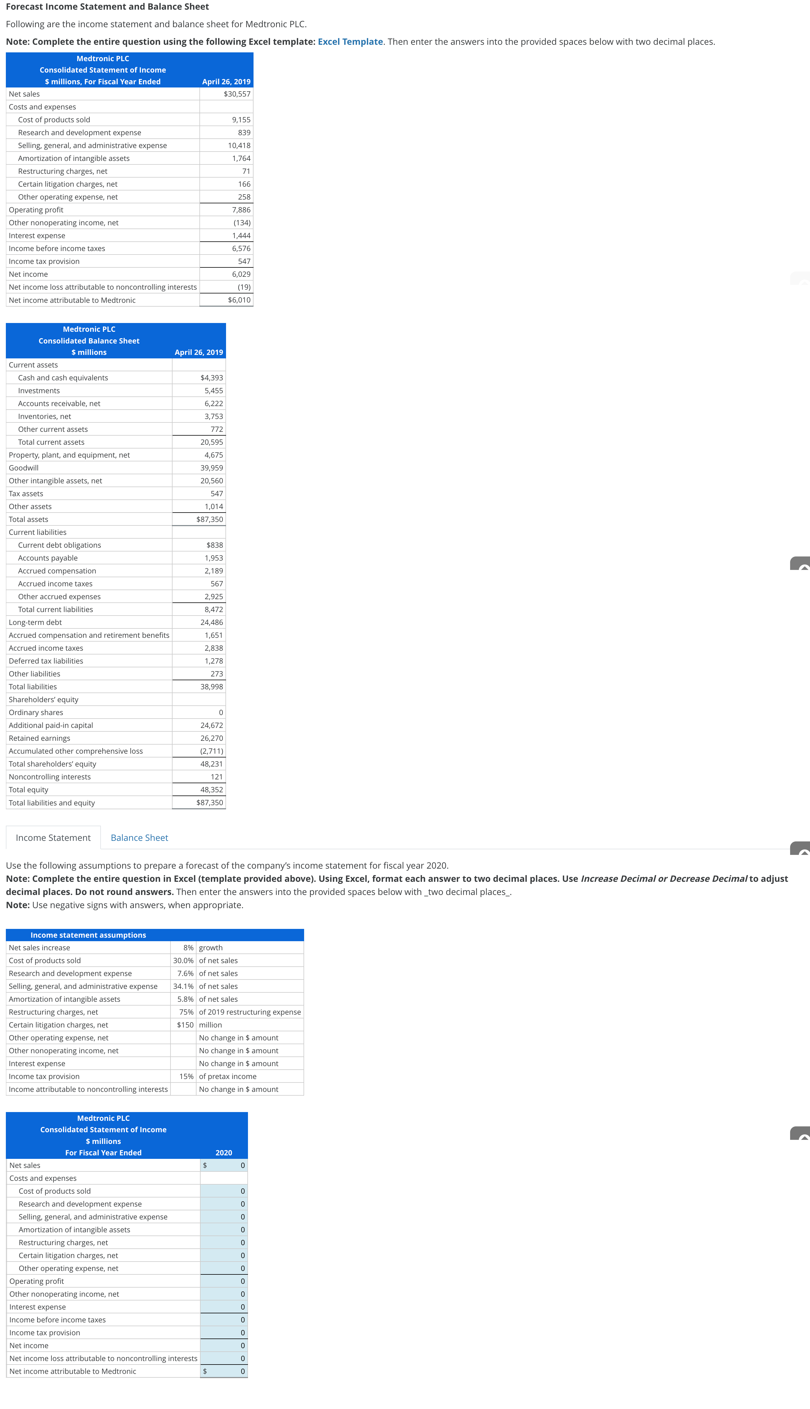 Solved Forecast Income Statement And Balance Sheet Following 7110