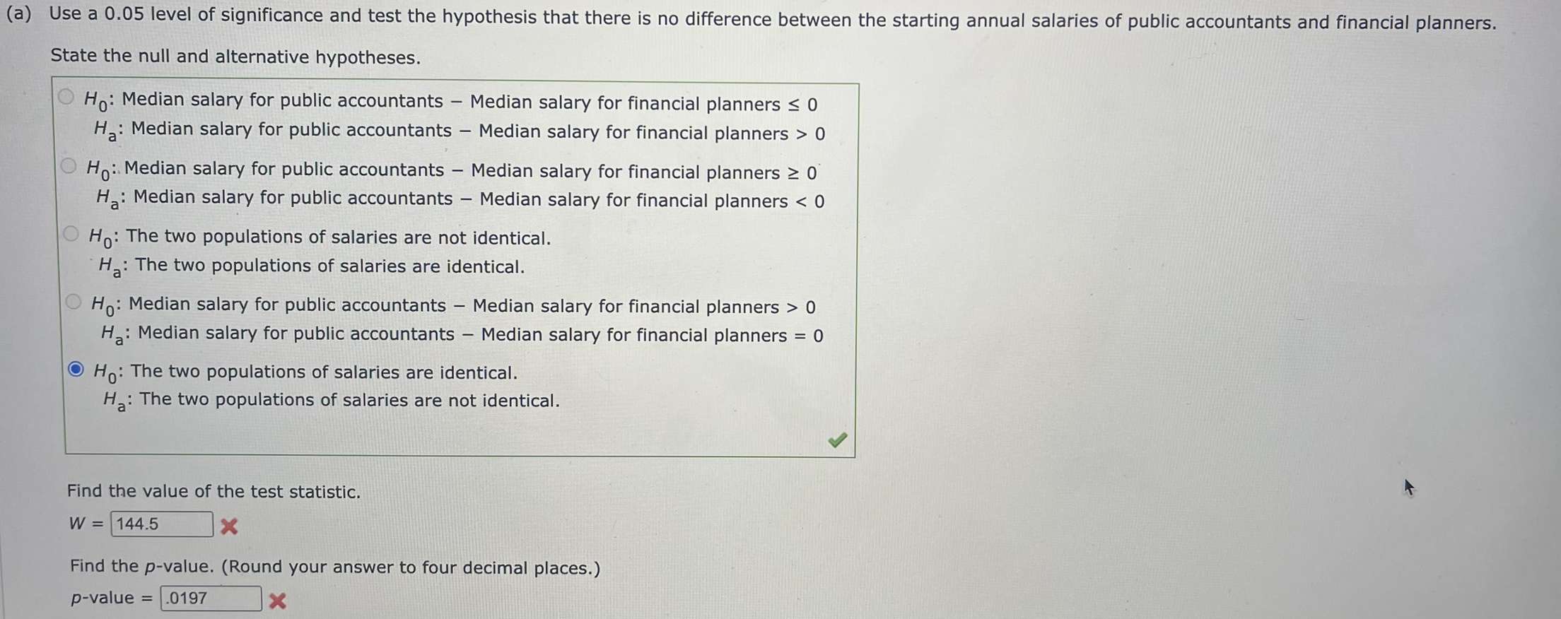 Solved H0 Median salary for public accountants Median