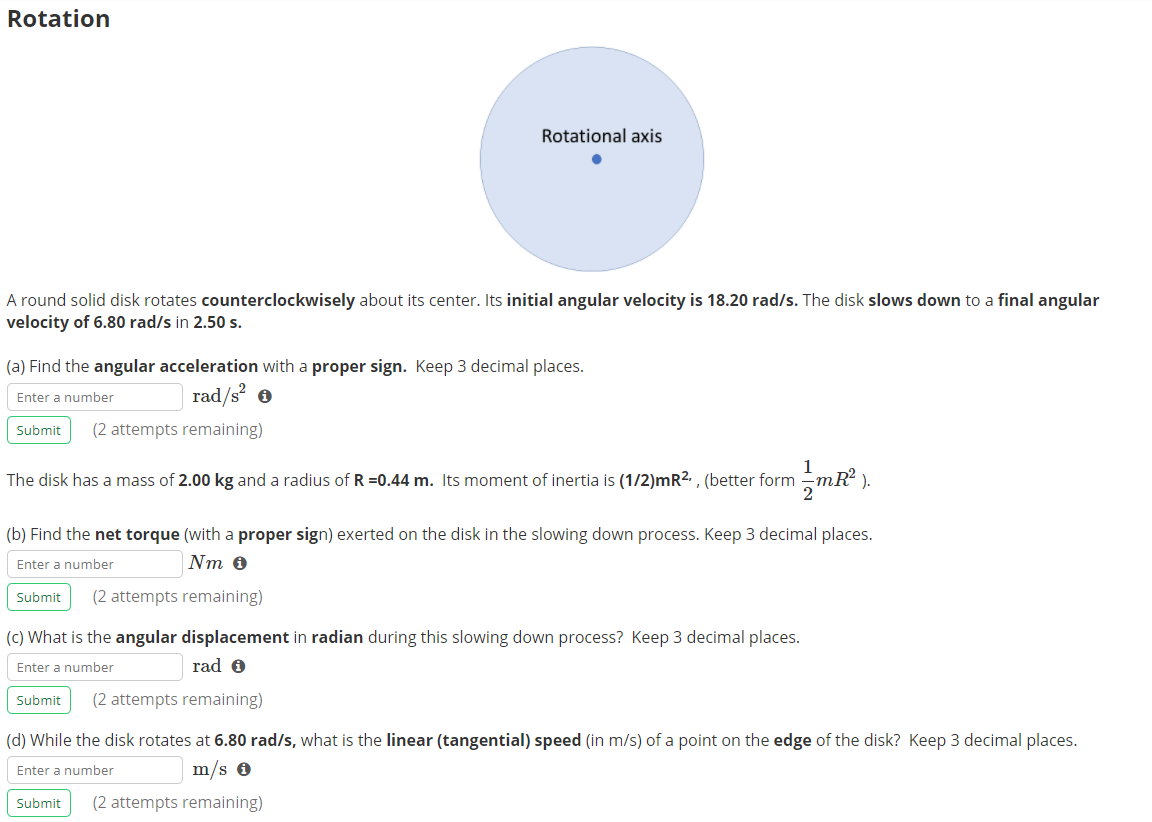 Solved Rotation Rotational axis A round solid disk rotates | Chegg.com