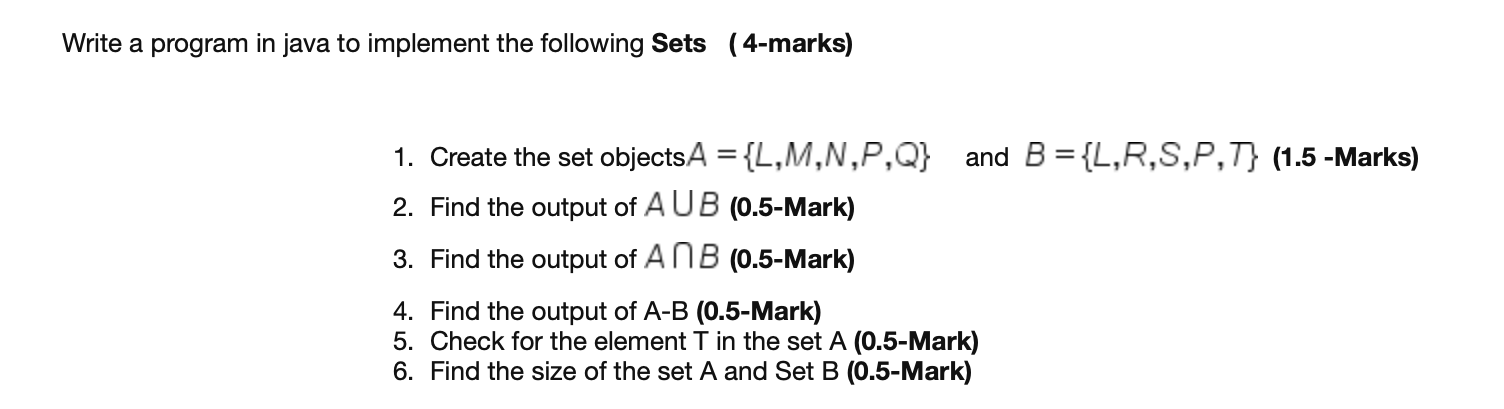 Solved Write A Program In Java To Implement The Following | Chegg.com