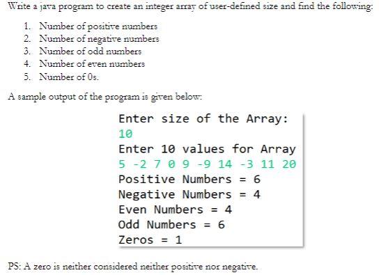 Solved Write A Java Program To Create An Integer Array Of | Chegg.com