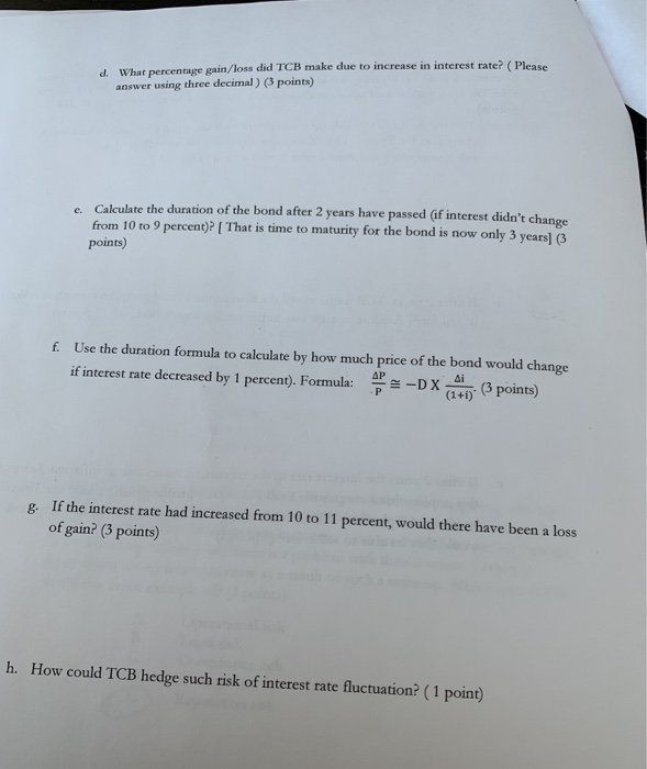 Solved What percentage gain/loss did TCB make due to | Chegg.com