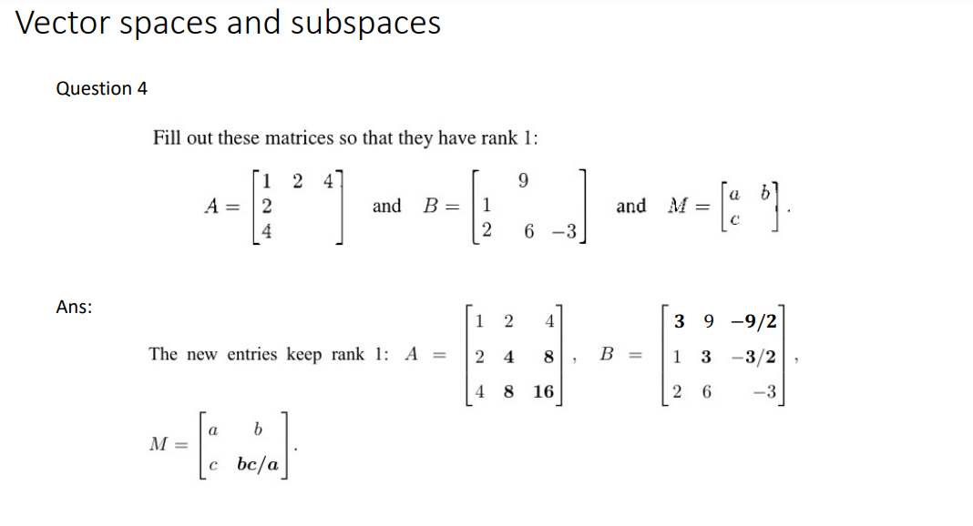 Solved Vector spaces and subspaces Question 4 Fill out these | Chegg.com