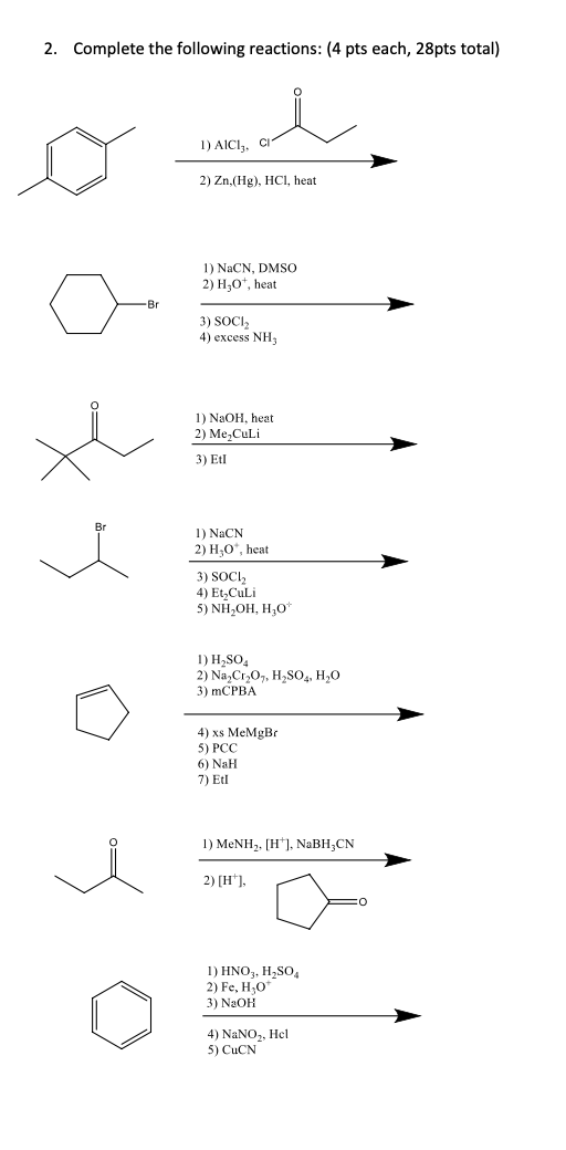 Solved 2. Complete The Following Reactions: (4 Pts Each, | Chegg.com