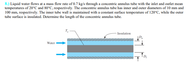 Solved 8.) Liquid water flows at a mass flow rate of 0.7 | Chegg.com