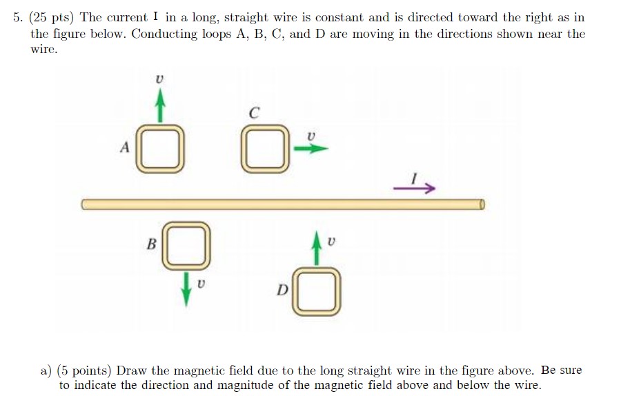 Solved 5. (25 pts) The current I in a long, straight wire is | Chegg.com