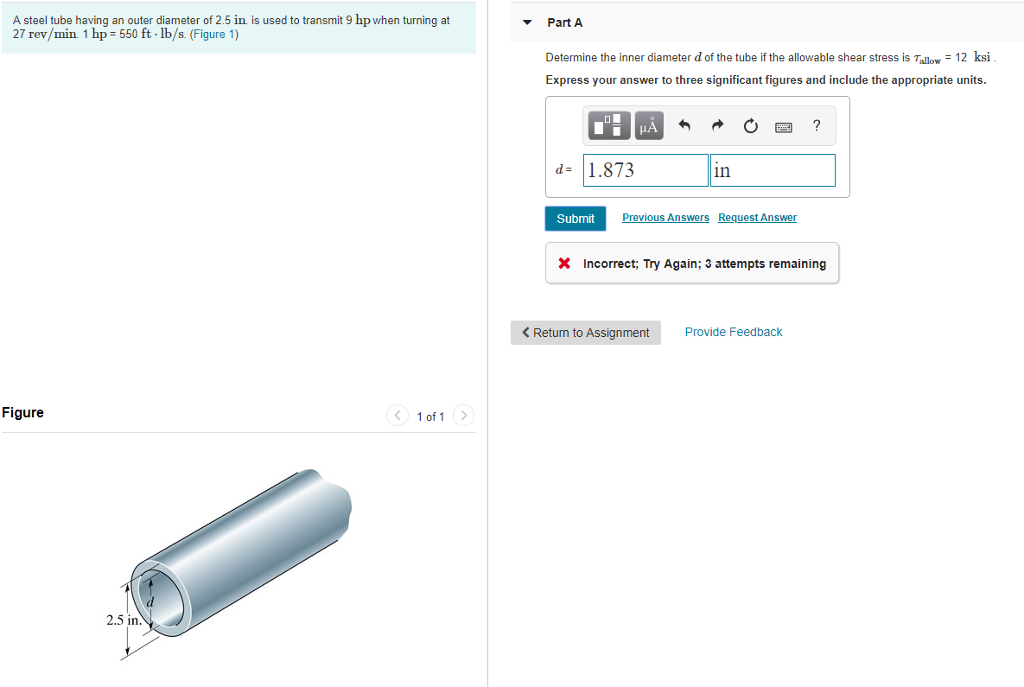 Solved A steel tube having an outer diameter of 2.5 in is | Chegg.com