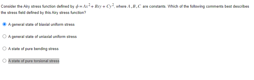 Solved Consider The Airy Stress Function Defined By \\( | Chegg.com