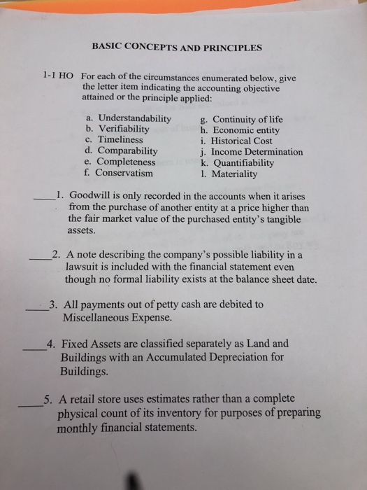 Solved BASIC CONCEPTS AND PRINCIPLES 1-1 HO For each of the | Chegg.com