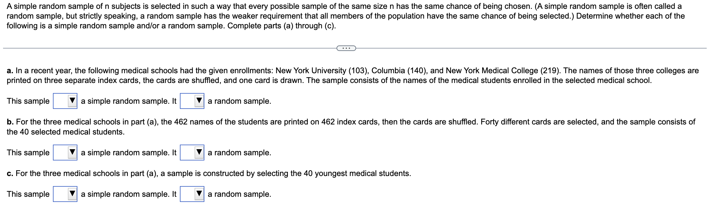 Solved following is a simple random sample and/or a random | Chegg.com