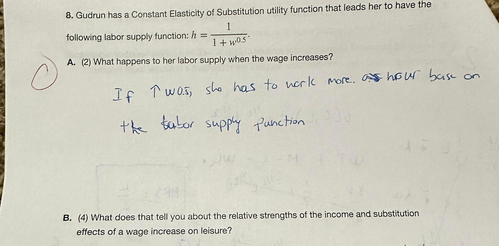 Solved Following Labor Supply Function: H=1+w0.51. A. (2) | Chegg.com