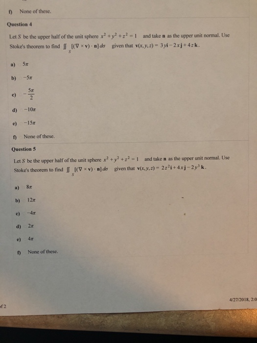 Solved ) None of these. Question 4 Let S be the upper half | Chegg.com