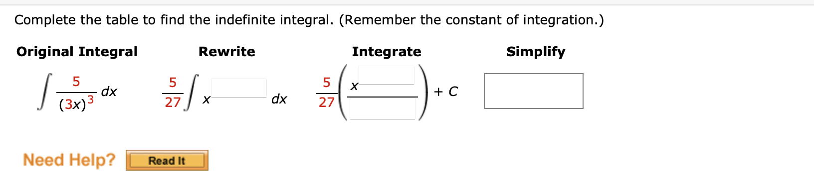 Solved Complete the table to find the indefinite integral. | Chegg.com