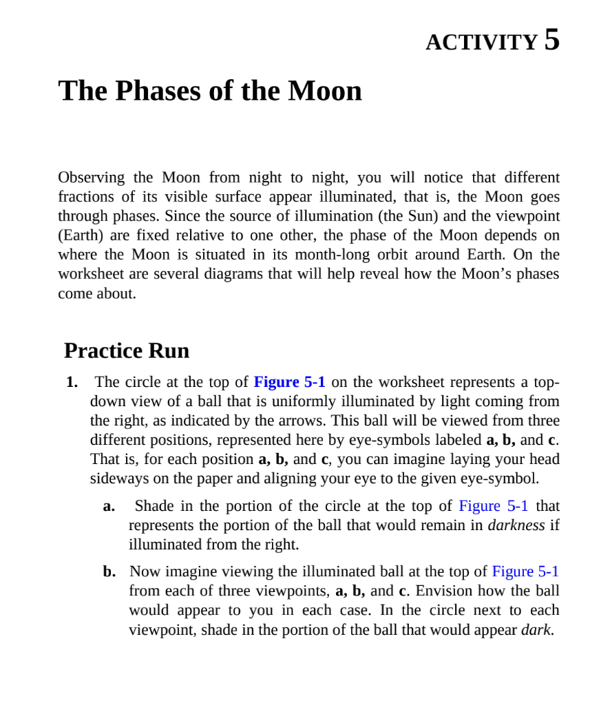 Solved ACTIVITY 5 The Phases of the Moon Observing the Moon | Chegg.com