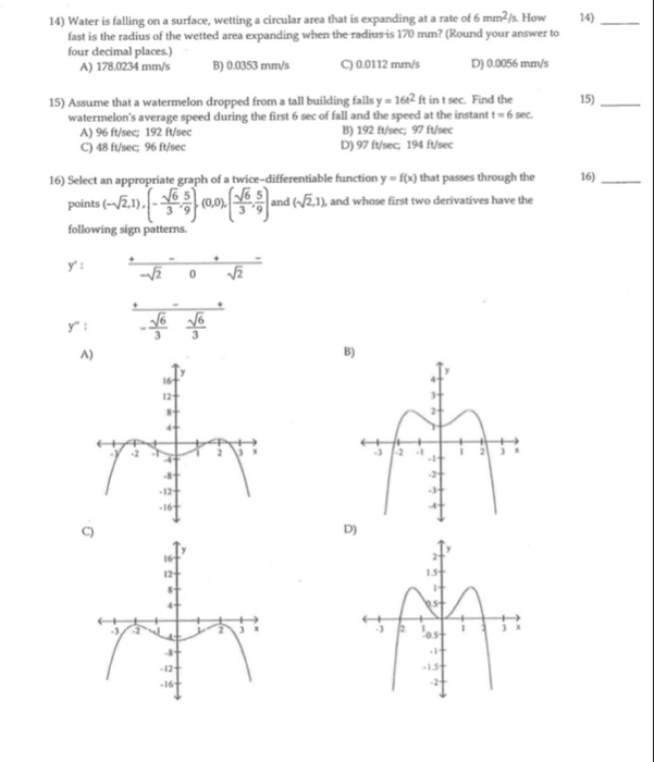 Solved 14) 14) Water is falling on a surface, wetting a | Chegg.com