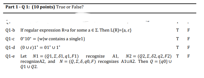 Solved Part 1 Q 1 10 Points True Or False If Regular Chegg Com