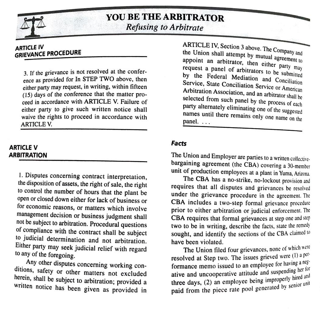 Solved YOU BE THE ARBITRATOR Refusing to Arbitrate ARTICLE | Chegg.com