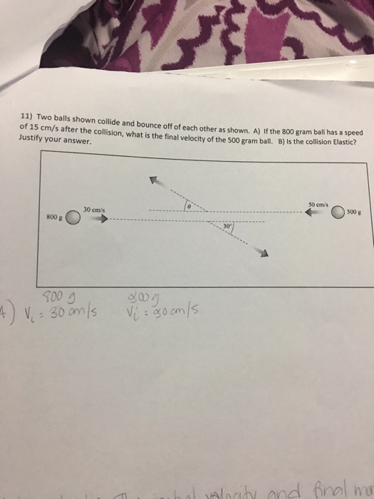 Solved 11) Two balls shown collide and bounce off of each