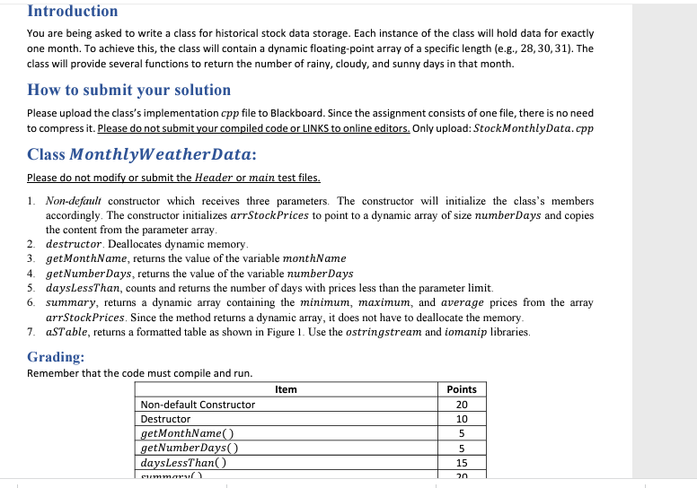 Solved Introduction You are being asked to write a class for | Chegg.com