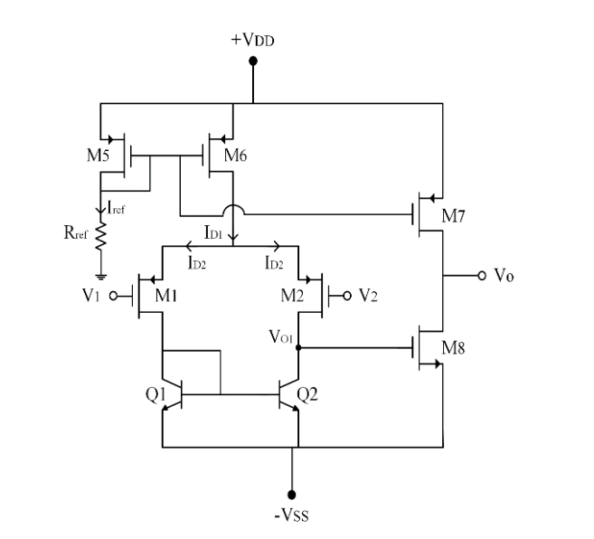 Design the differential amplifier given below with