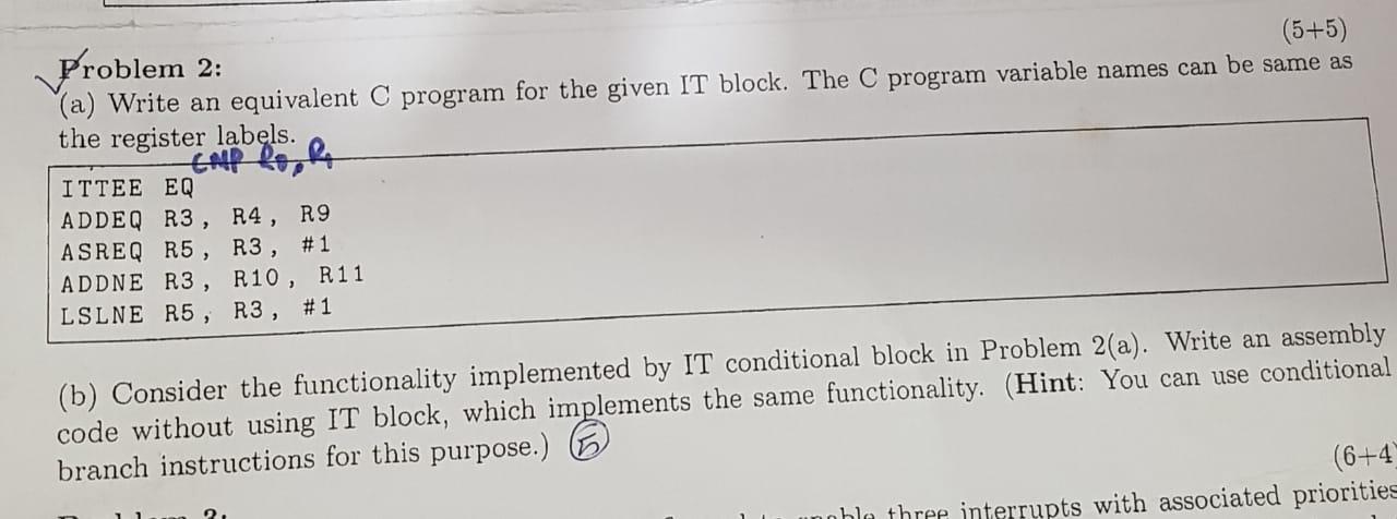 Solved Problem 2: (5+5) (a) Write an equivalent C program | Chegg.com