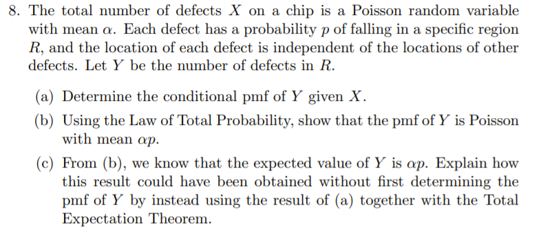 Solved 8. The total number of defects X on a chip is a | Chegg.com