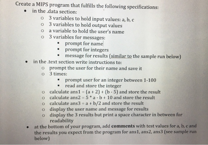Solved Create a MIPS program that fulfills the following | Chegg.com