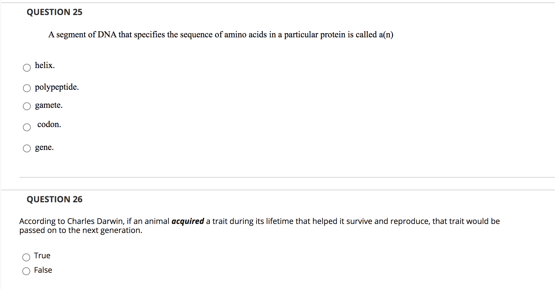 Solved QUESTION 25 A segment of DNA that specifies the | Chegg.com