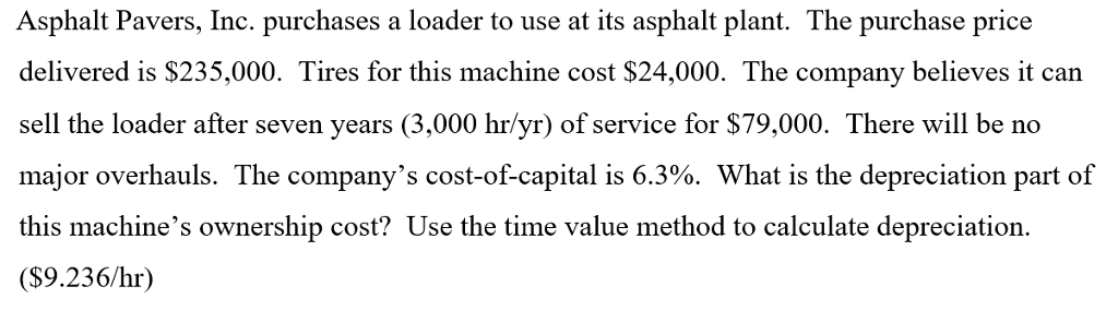 Solved Asphalt Pavers, Inc. purchases a loader to use at its | Chegg.com