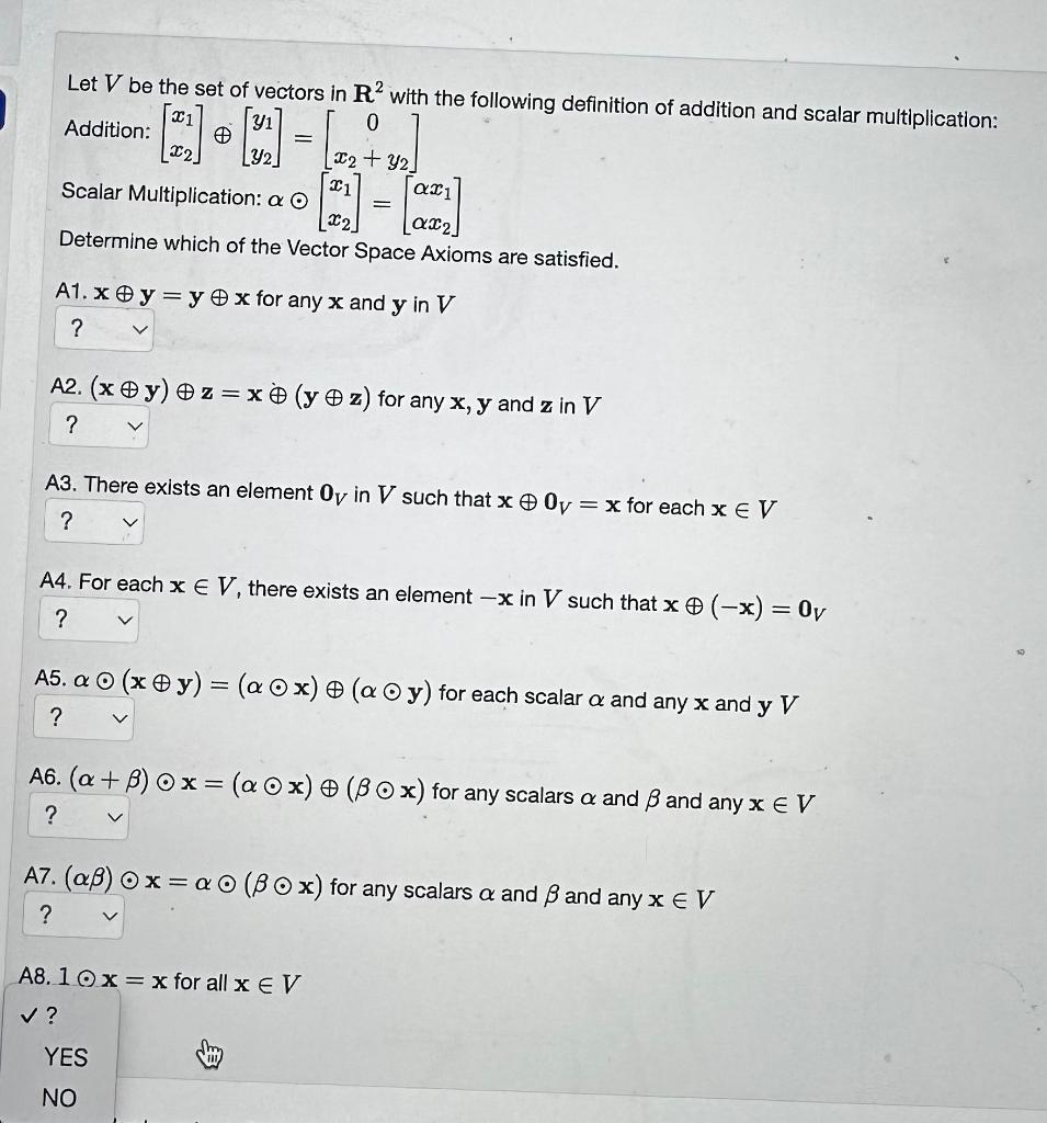 Solved Let V Be The Set Of Vectors In R2 With The Following | Chegg.com