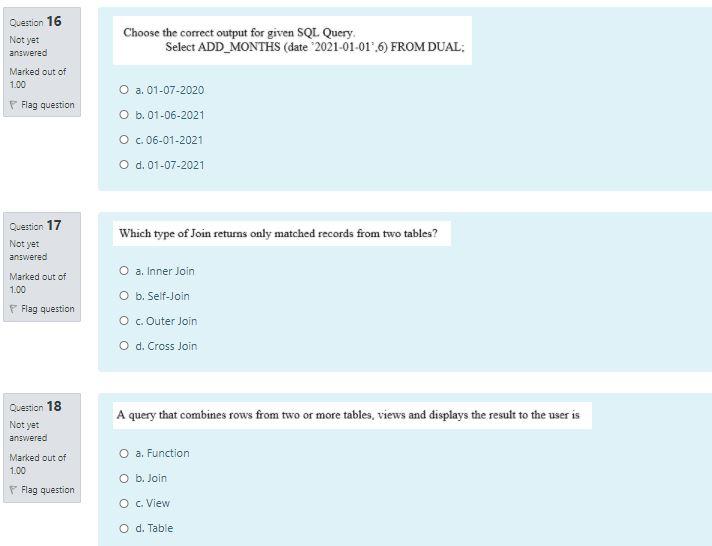 Solved Choose the correct output for given SQL Query Select | Chegg.com