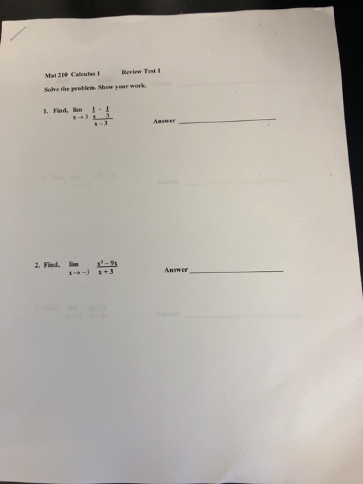 Solved Mat 210 Calculus 1 Review Test Solve the problem. | Chegg.com