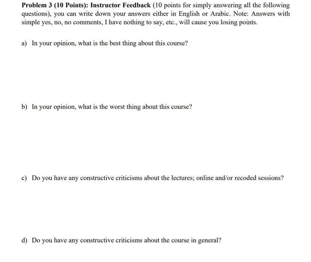Problem 3 10 Points Instructor Feedback 10 Points Chegg Com