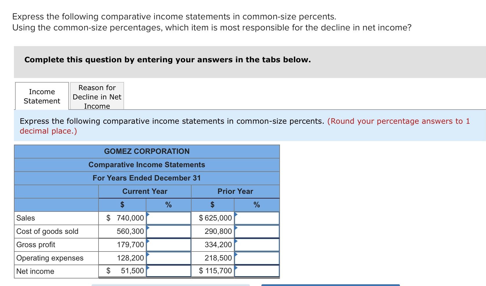 Solved Express the following comparative income statements | Chegg.com