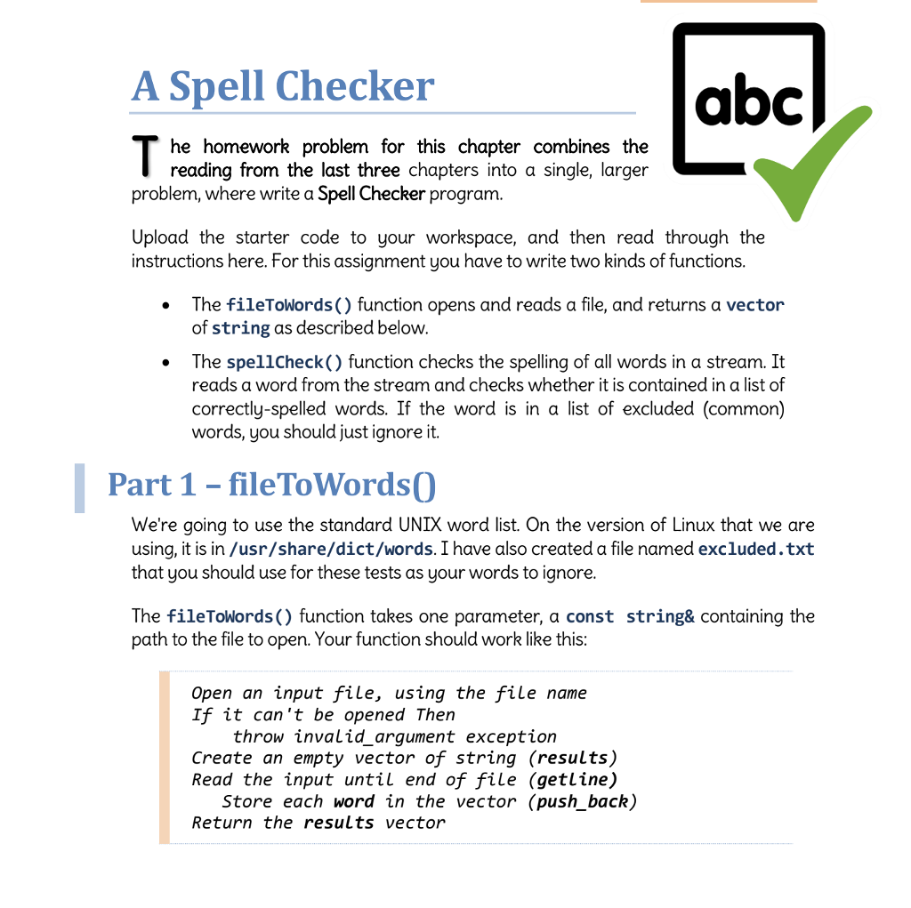 A Spell Checker abc he homework problem for this | Chegg.com