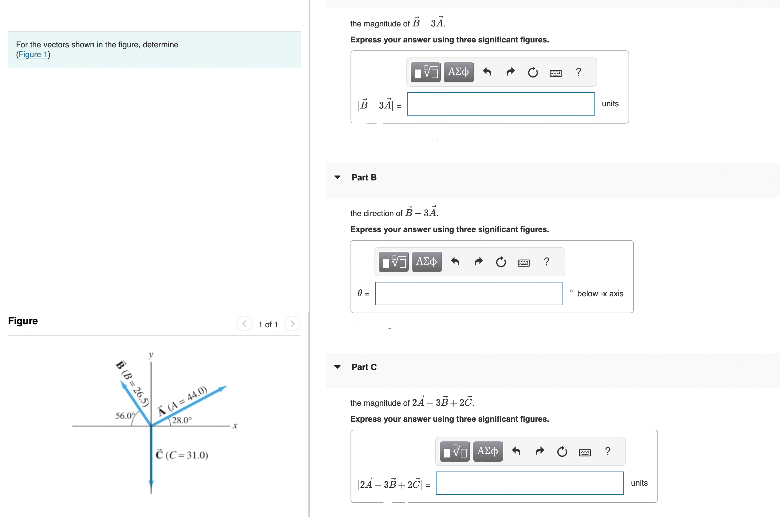 Solved the magnitude of B−3A. For the vectors shown in the | Chegg.com