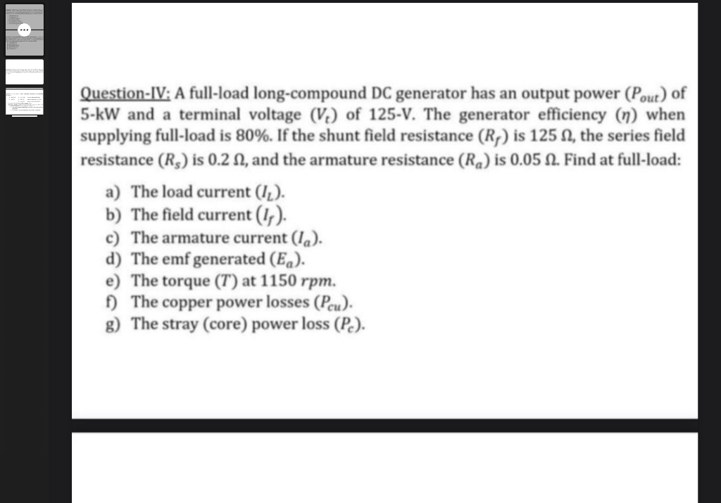 Solved Question-IV: A full-load long-compound DC generator | Chegg.com