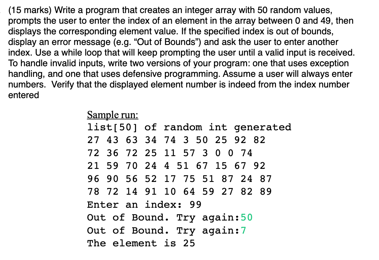 Solved (15 marks) Write a program that creates an integer | Chegg.com