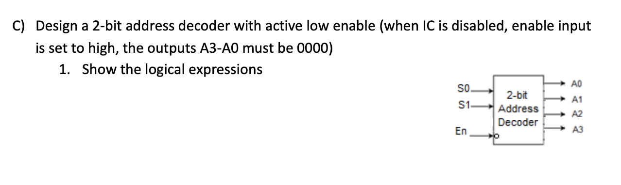 Solved C) Design a 2-bit address decoder with active low | Chegg.com