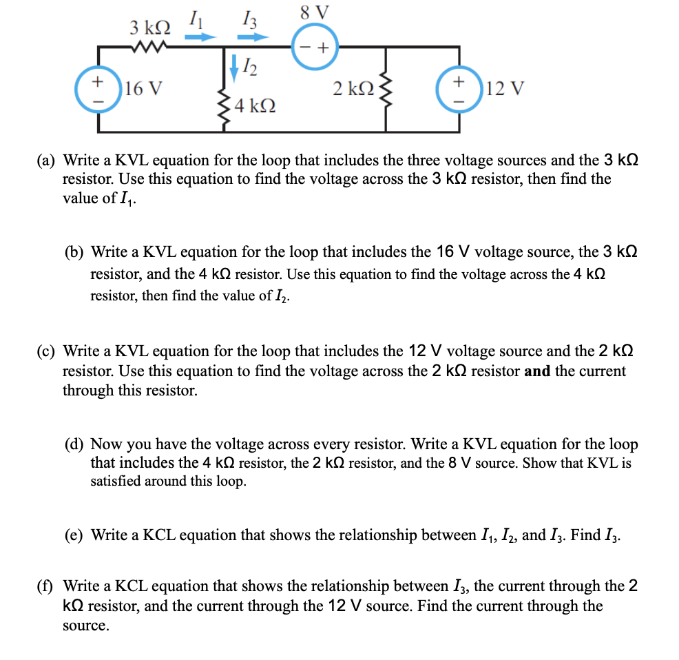 Solved (a) ﻿Write a KVL equation for the loop that includes | Chegg.com