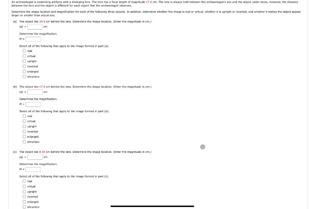 Solved retween the lens and the object is different for each | Chegg.com