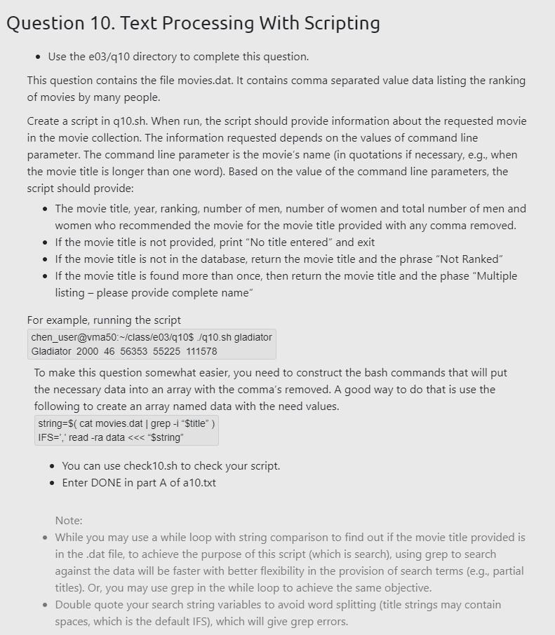 Uestion 10. Text Processing With Scripting - Use the | Chegg.com