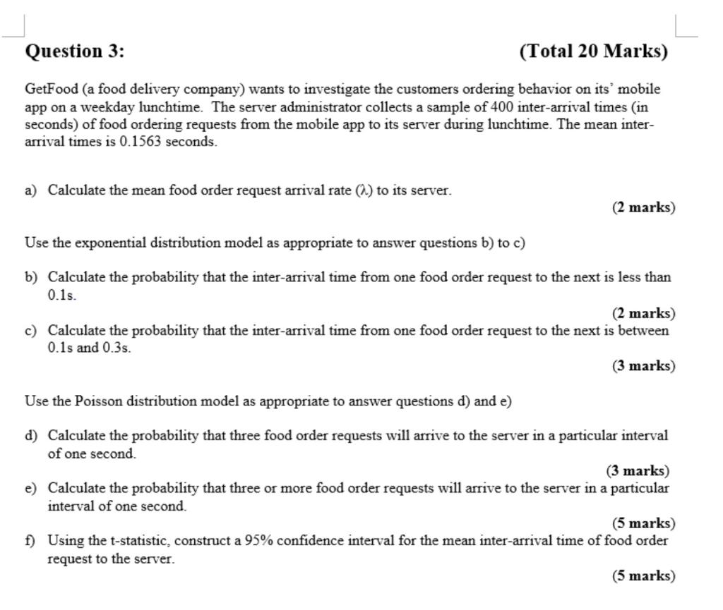 Solved Question 3 (Total 20 Marks) GetFood (a food delivery