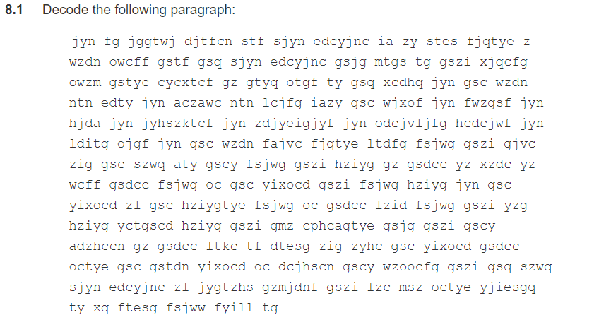 8.1 Decode the following paragraph: Python Language | Chegg.com