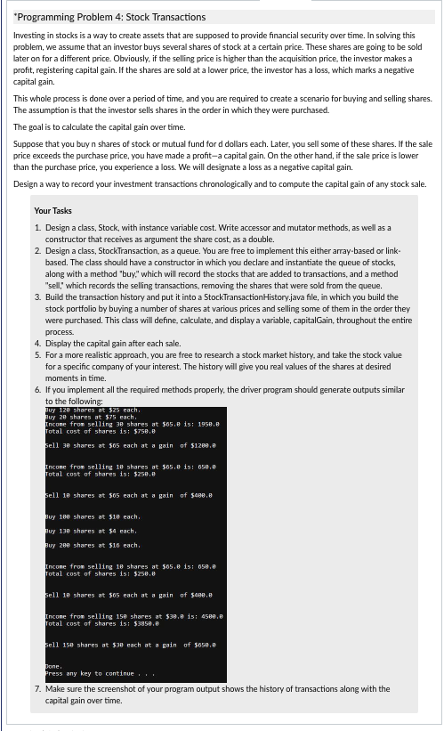 Solved *Programming Problem 4: Stock Transactions Investing | Chegg.com