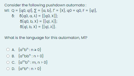 Solved Consider the following pushdown automata: MI: | Chegg.com