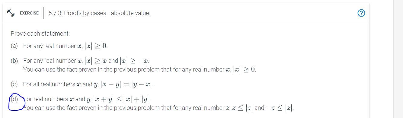 Solved EXERCISE 5.7.3: Proofs By Cases - Absolute Value. | Chegg.com