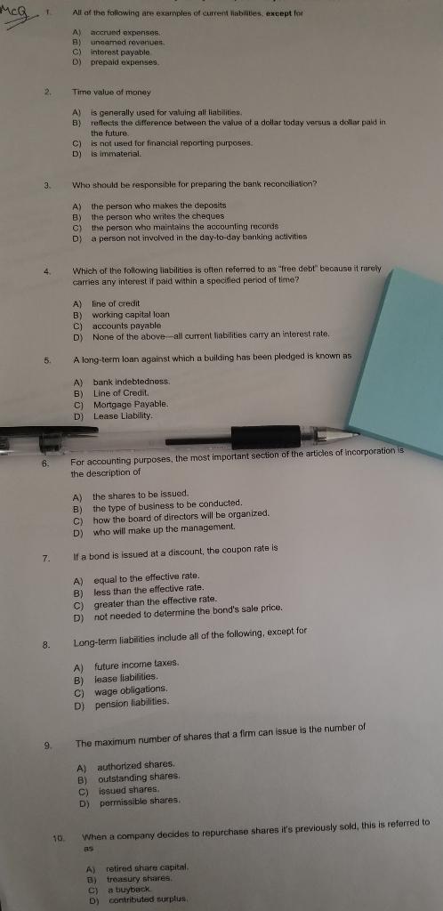 Solved McG All of the following are examples of current | Chegg.com