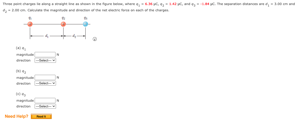 Solved Three point charges lie along a straight line as | Chegg.com